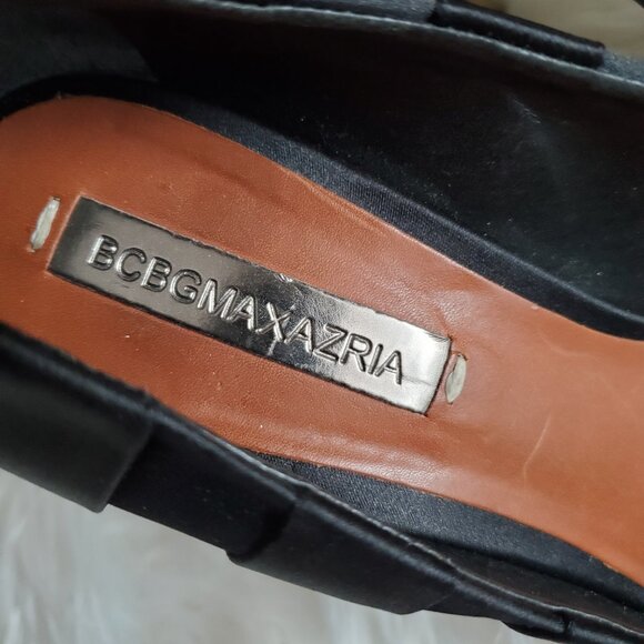 BCBGMAXAZRIA Black Satin Peep Toe Pumps SZ 8.5 - Picture 7 of 11
